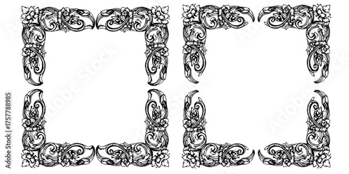 Set of 4 Vintage Engraving Corner Ornaments Floral Scroll Decorations