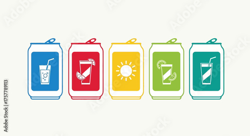 Colorful Cans of Refreshing Drinks Featuring Various Flavors and Designs for Summertime Enjoyment