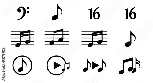 Visual Representation of Musical Notation Elements and Playback Symbols for Digital Media and Audio Projects