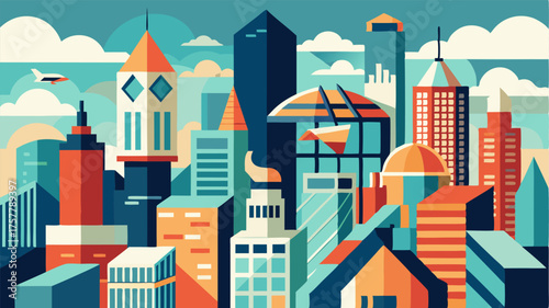 A birds eye view of the urban skyline a patchwork of different architectural styles and designs.