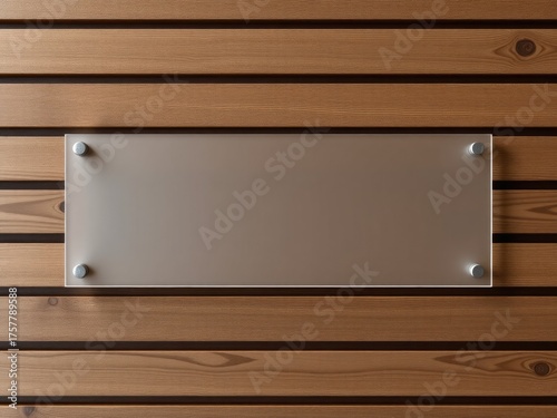 Blank frosted glass sign on wooden wall