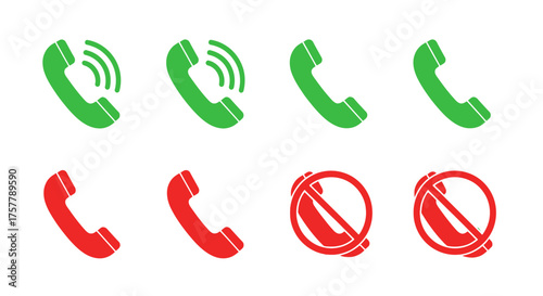 Collection of incoming outgoing and rejected call icons representing communication signals and options