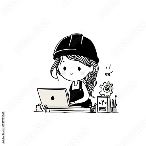 Engineer. Engineer simple black and white line art vector logo