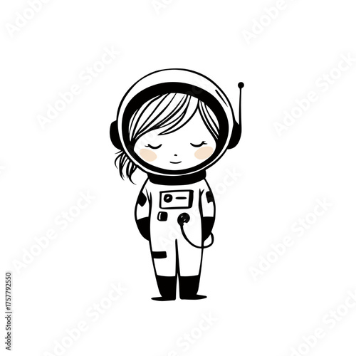 Astronaut. Astronaut simple black and white line art vector logo