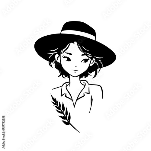 Farmer. Farmer simple black and white line art vector logo