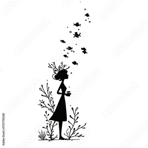Marine Biologist. Marine Biologist simple black and white line art vector logo