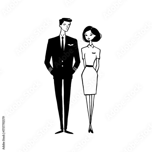 Flight Attendant. Flight Attendant simple black and white line art vector logo