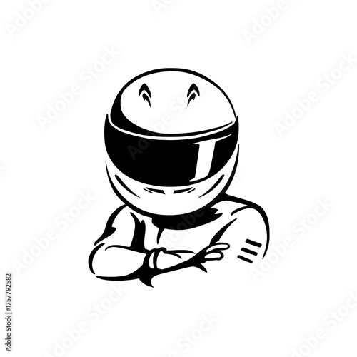 Race Car Driver. Race Car Driver simple black and white line art vector logo
