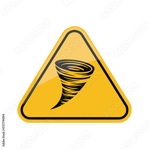 Tornado warning sign yellow triangle with a black tornado symbol vector illustration for weather alerts and safety infographics