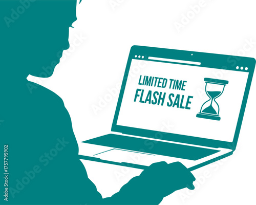 Flash Sale Countdown Timer Silhouette - Limited Time Offer & Urgency Black Vector Icon for Black Friday Marketing