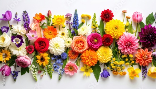 Vibrant Floral Arrangement Displaying Assorted Blooms On White Background