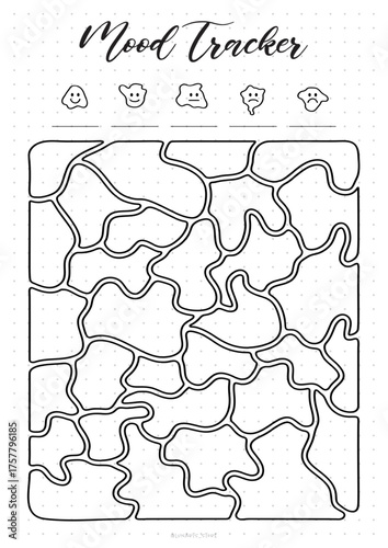 mood tracker Bullet Journal Printable Planner Page Template, Vector Illustration, A4 and A5 Sizes, Hand Drawn Doodle Style. Planner pages bullet journal A5 A4 format.