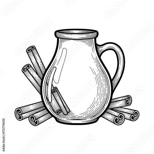 Thanksgiving Spiced Beverage A Festive Illustration of a Cinnamon-Infused Drink in a Pitcher for Holiday Celebrations