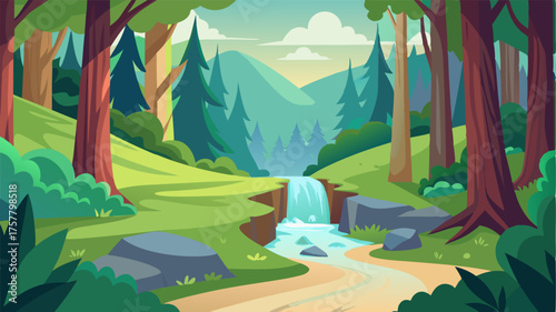 An enchanting forest trail winding through the country park with gentle streams and hidden waterfalls adding to the serene ambiance.