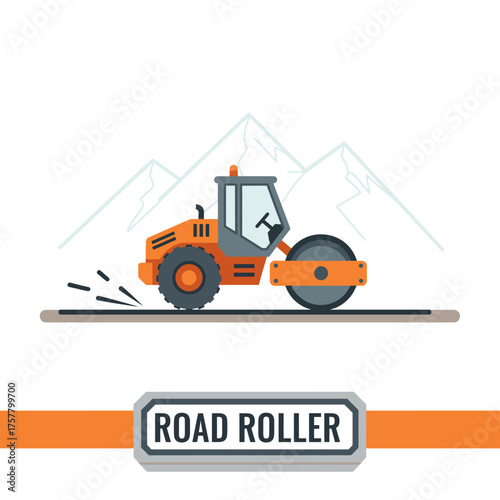 construction equipment road machine roller asphalt industry orange logo design