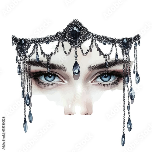 Facial Chain Jewelry, watercolor vector, isolated on a white background.