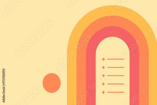 Abstract rainbow design with lines and shapes in warm colors  