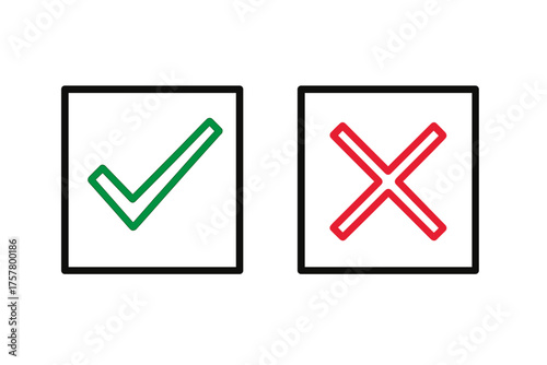 Check mark and cross mark icons on white background  