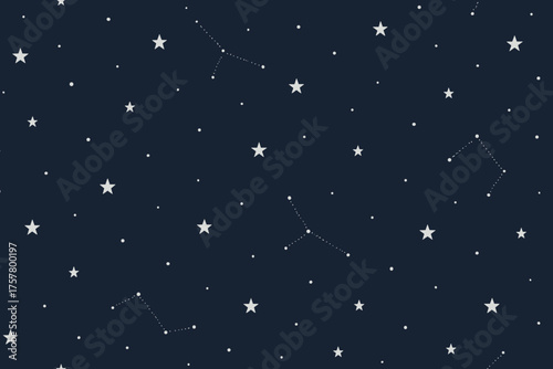 Starry night sky with constellations on dark blue background  