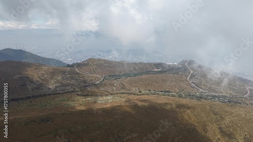 Breathtaking aerial footage showcasing the iconic Rucu Pichincha volcano and the TeleferiQo viewpoint high above Quito, Ecuador