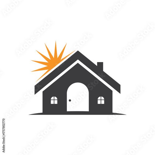 simple house logo with sunshine vector icon illustration