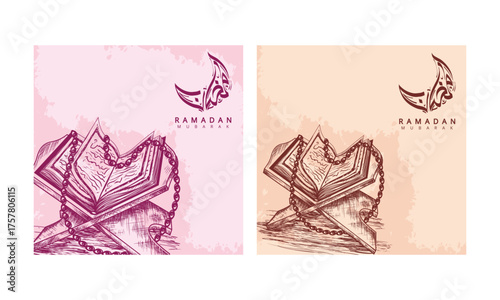 Ramadan Mubarak Islamic Holy Book Quran With Prayer Beads