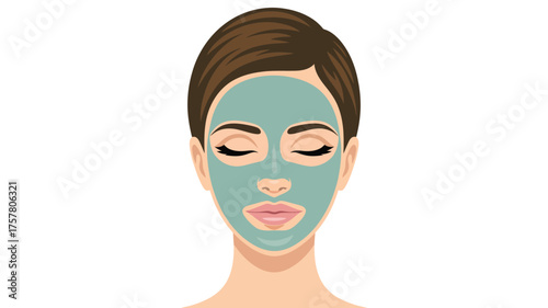 Woman with facial mask skincare treatment for beauty and wellness vector illustration isolated on white background