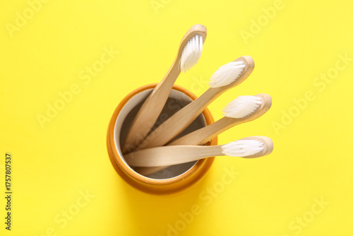 Glass with wooden toothbrus...