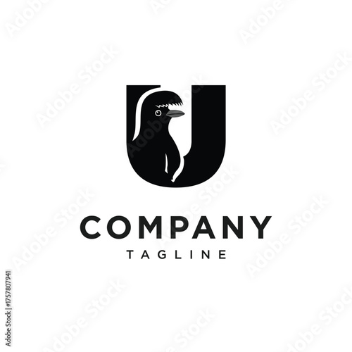 Letter U Umbrellabird Logo Icon Vector