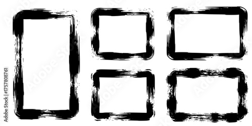 Thick Uneven Hand-Drawn Brush Stroke Square Frames Vector Set