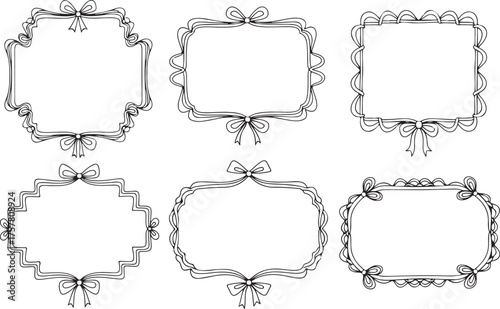 Collection of six ornate vintage decorative frames and borders in a black and white sketch style