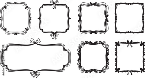 Collection of elegant decorative vintage ornamental frames and borders in black and white