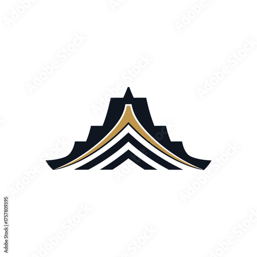 focus on layered stylized mountain peak emblem.