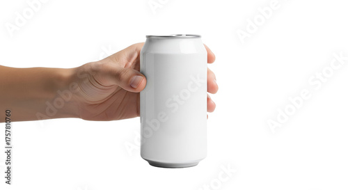 Hand Holding Blank White Can Mockup