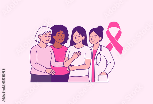 Vector illustration for Breast Cancer Awareness. Pink ribbon, women’s health, and hope concept