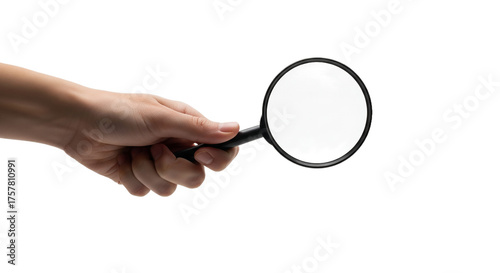 Hand Holding Magnifying Glass for Close Examination or Research