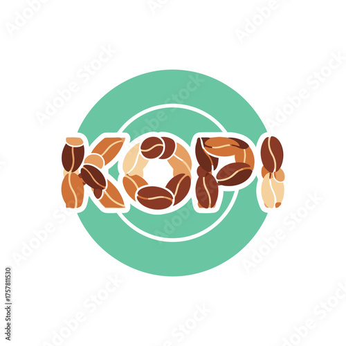 Coffee-themed logo featuring the word 'KOPI' creatively designed with coffee beans.