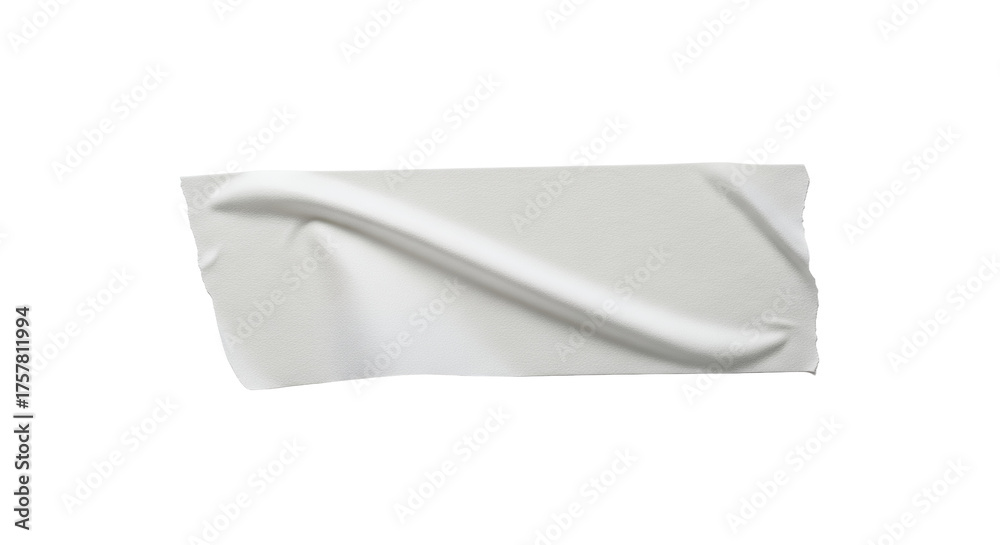 Naklejka premium Isolated White Adhesive Tape Strip with Wrinkled Texture and Torn Edges on a Bright White Background. Realistic Blank Sticky Label Element for Mockups, Branding, Temporary Fixes, and Creative Des