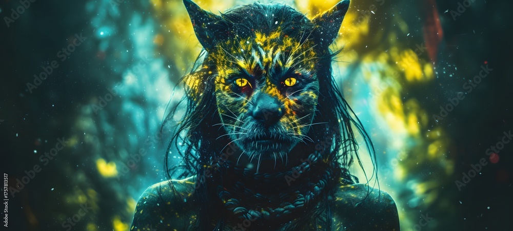 Fototapeta Pointillist grunge design of lycan dryad with abstract dotted pattern,generative AI