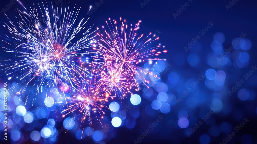 Fototapeta premium Vibrant Fireworks Exploding in a Night Sky Celebration, Perfect for Festive Events and Celebrations