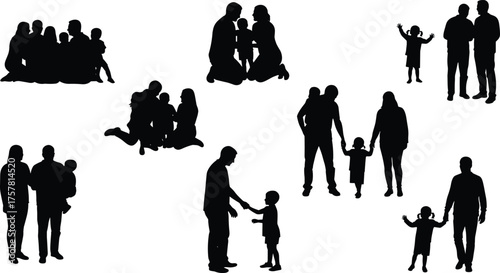 Silhouette of parents and children spending quality time together, representing love, unity, family bonding, parenting, and happy lifestyle illustration