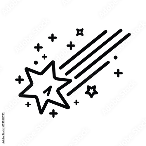 A shooting star with stripes and number one surrounded by crosses on white background