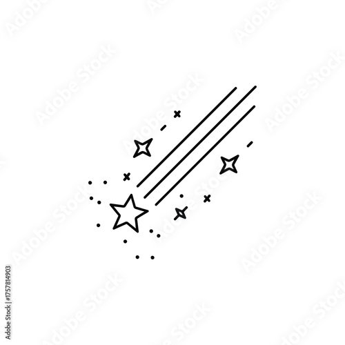A simple shooting star hurtles through the night sky with white background