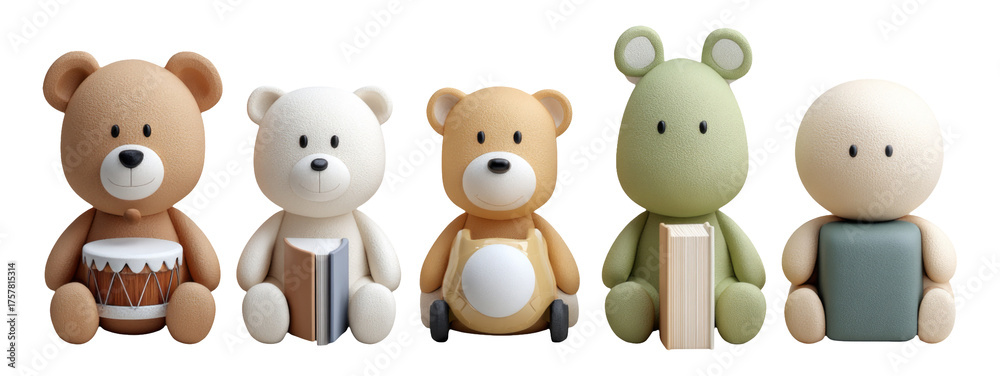Obraz premium Charming Collection of Cute Bear Figurines in Diverse Colors and Simple Styles