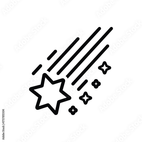 Black line star streak icon showcases celestial sparkle trail on white background