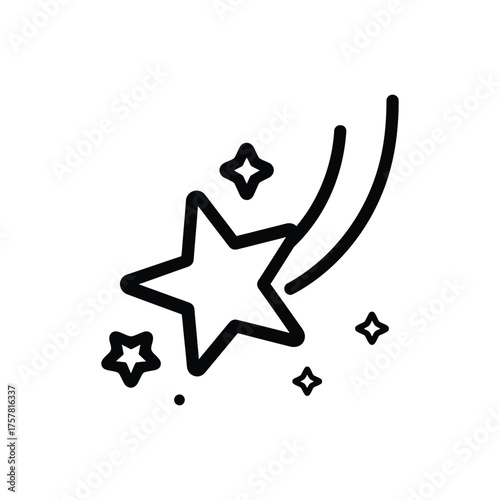 Shooting star with trail glides past the smaller stars on white background