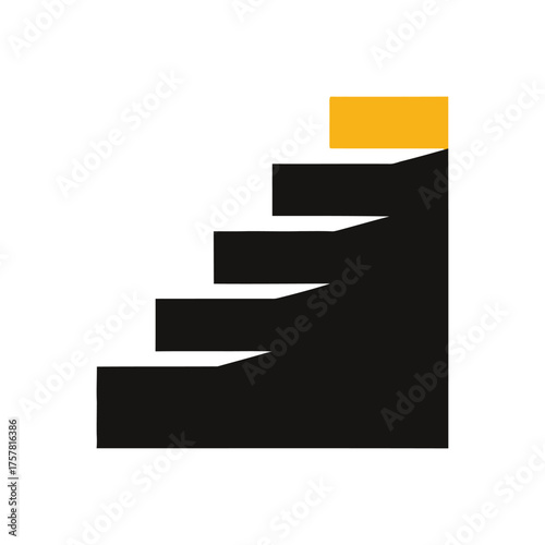 staircase silhouette with bold black steps and a yellow top highlight.