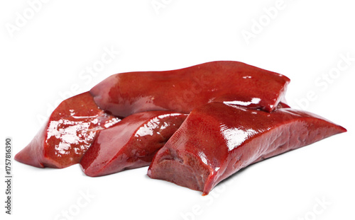 Raw liver on white background