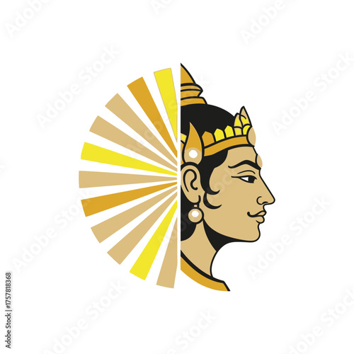 focused on main subject royalty profile with radiant sunburst motif.
