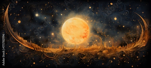 Pointillist grunge design of eclipse moon sun with abstract dotted pattern ,generative AI